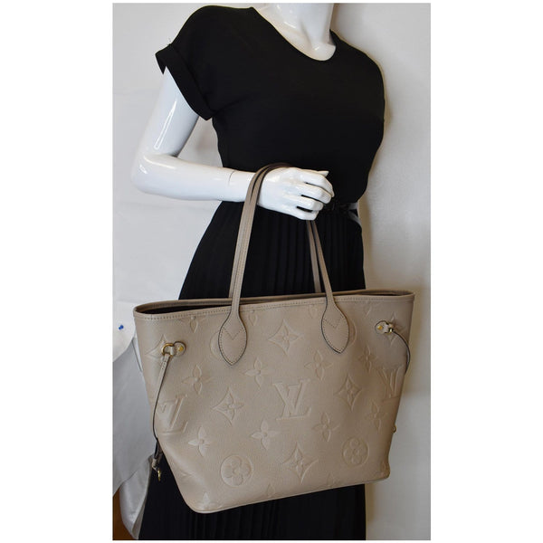 LOUIS VUITTON Neverfull MM Monogram Empreinte Tote Bag Beige