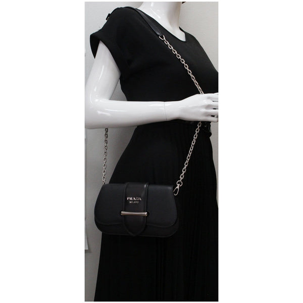 Prada City Sidonie Small Leather Crossbody Bag Black women
