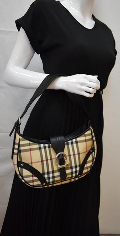 BURBERRY Buckle Small House Check Hobo Shoulder Bag Black