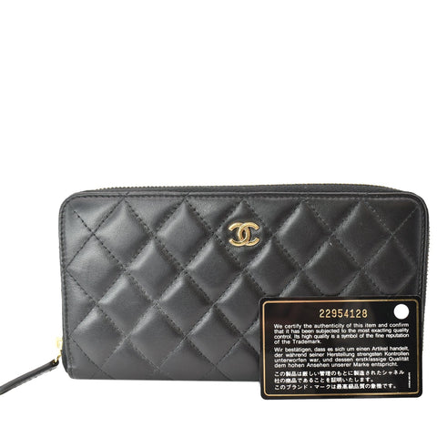 CHANEL Quilted Leather Zip Around Wallet Black