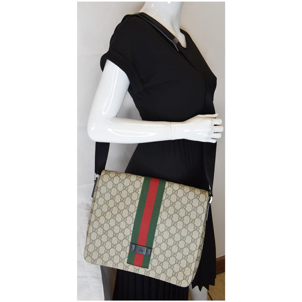 GUCCI GG Supreme Monogram Web Messenger Bag Beige 475432