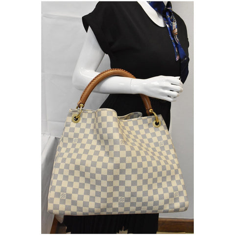 LOUIS VUITTON Artsy MM Damier Azur Hobo Bag White
