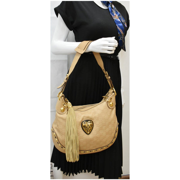 GUCCI Babouska Heart Guccissima Leather Hobo Bag Beige 211965