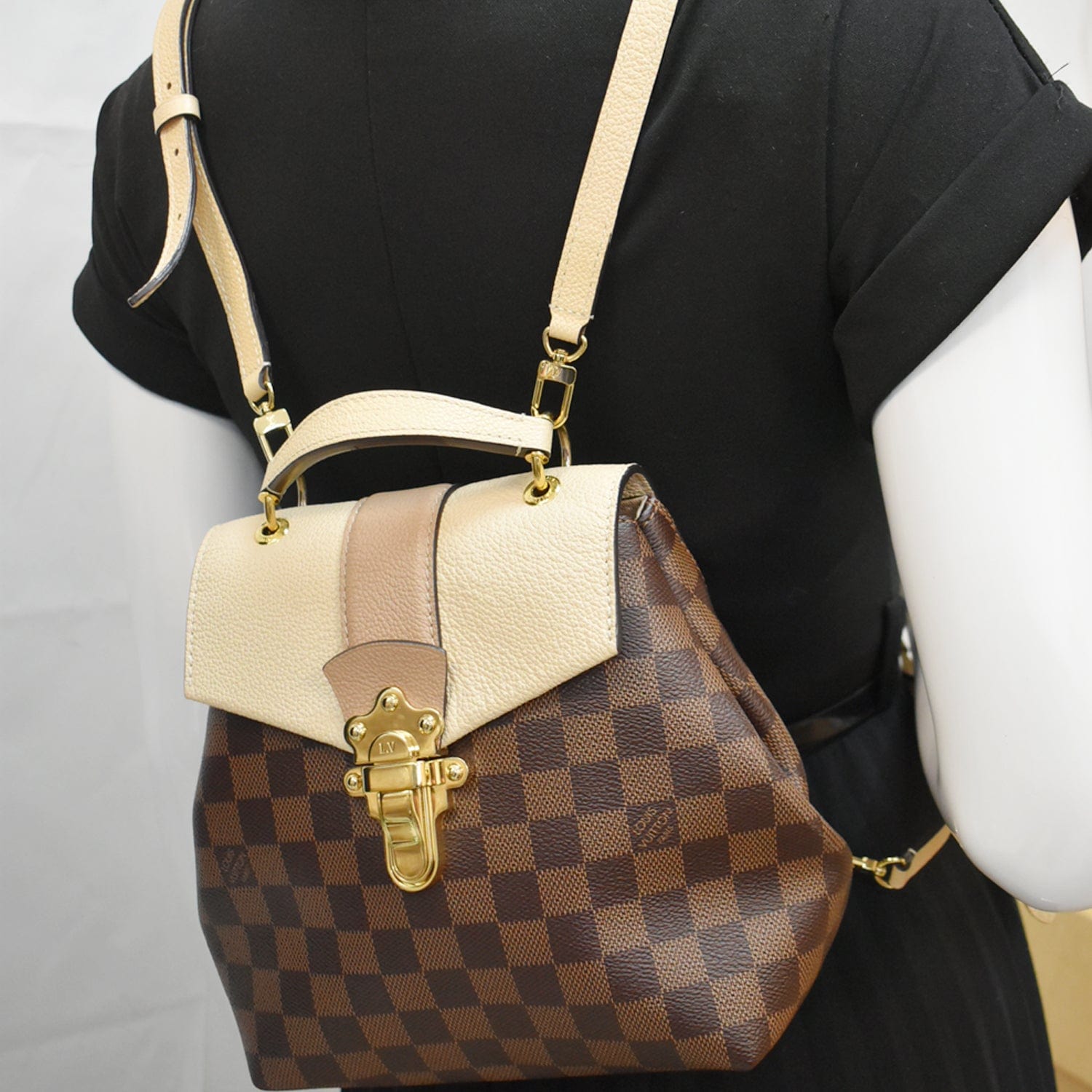 louis vuitton clapton backpack LOUIS VUITTON Clapton Damier Ebene Backpack Bag Creme Beige