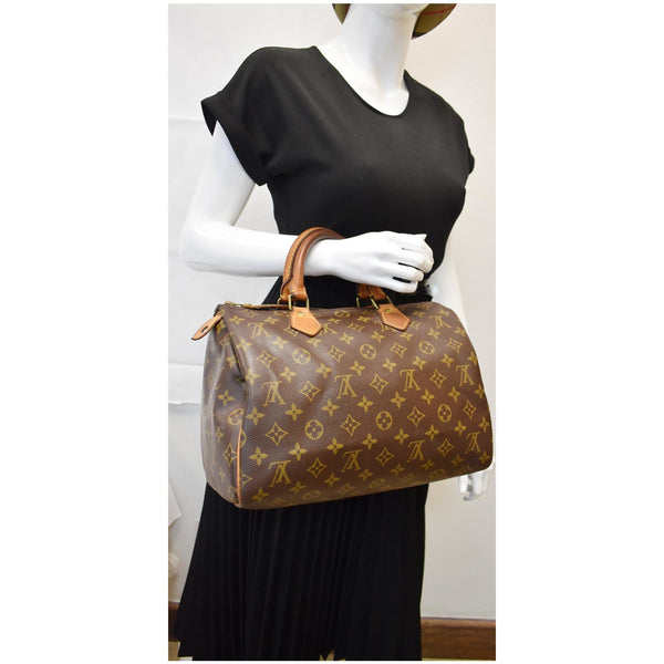 LOUIS VUITTON Speedy 30 Monogram Canvas Satchel Bag Brown