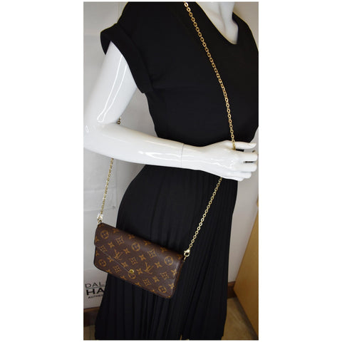LOUIS VUITTON Pochette Felicie Monogram Canvas Crossbody Bag Brown