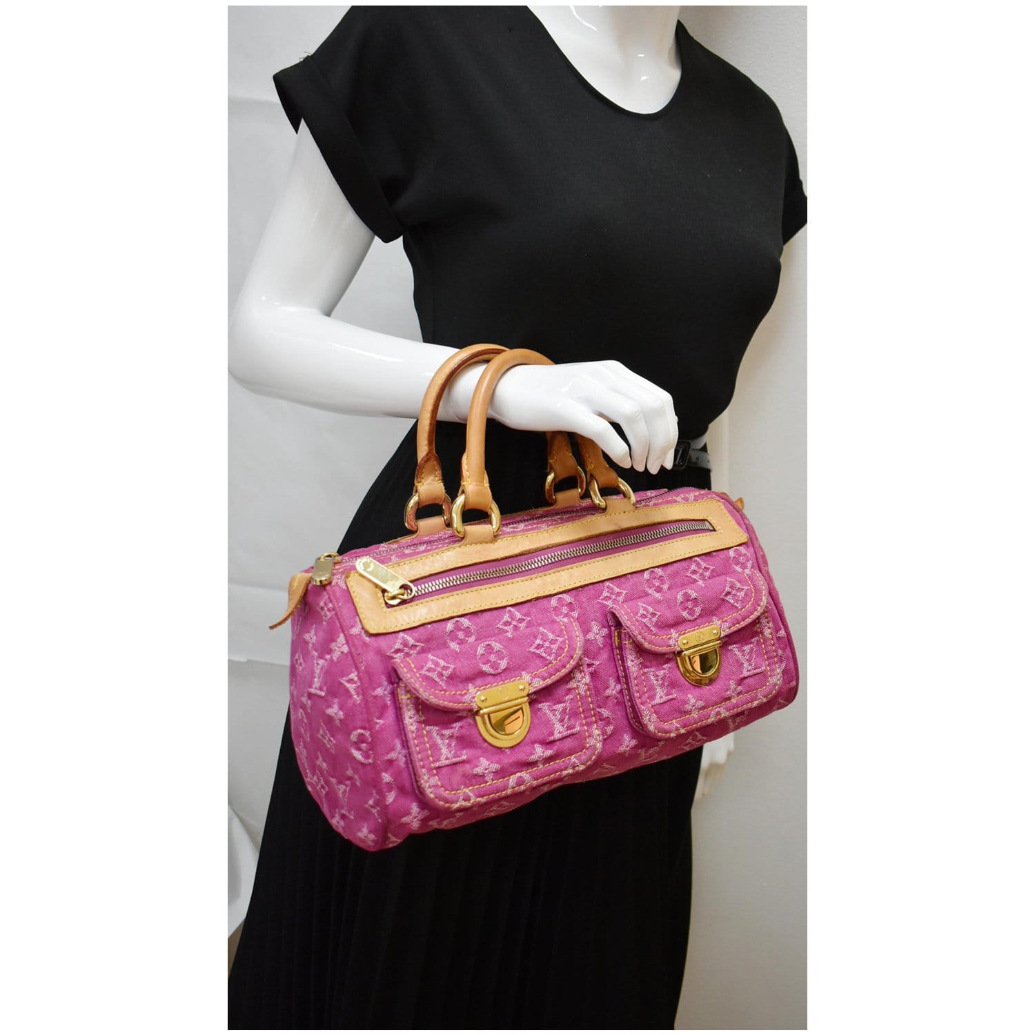 Louis Vuitton Pink Denim Speedy Handbag