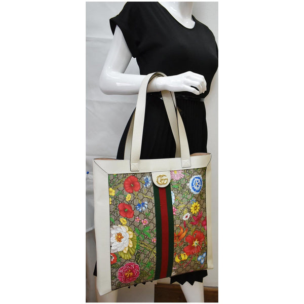 Gucci Ophidia GG Flora Vertical Shopping Tote Bag