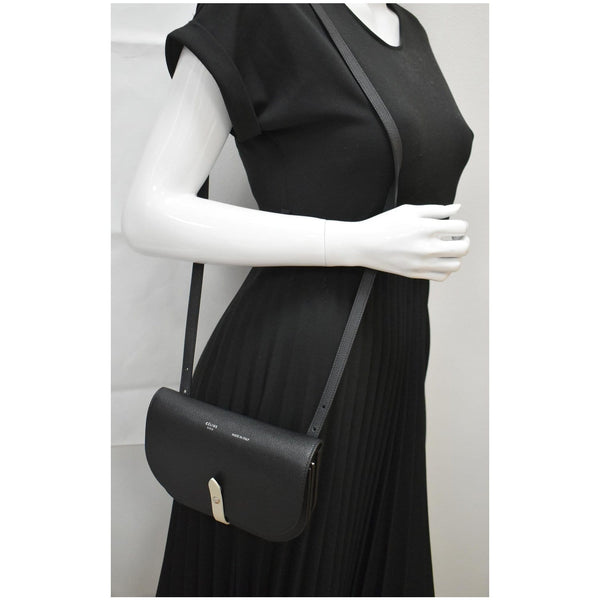 CELINE Grained Leather Strap Clutch Bag Black - Final Sale