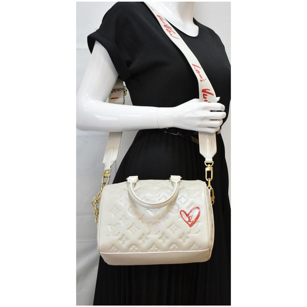 LOUIS VUITTON Speedy Limited Edition Bandouliere 22 Embossed Leather Shoulder Bag Ivory