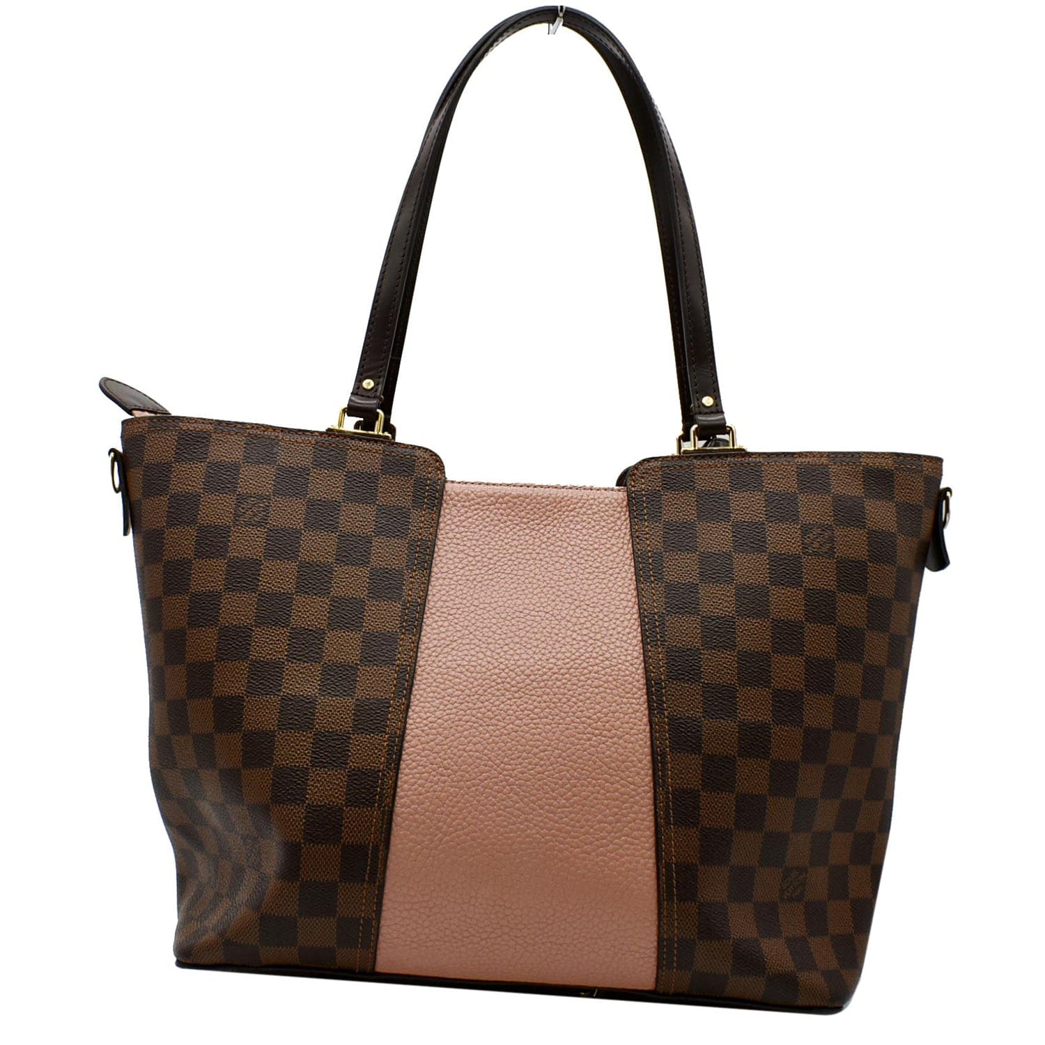USED Louis Vuitton Damier Ebene with Pink Leather Jersey Tote Bag