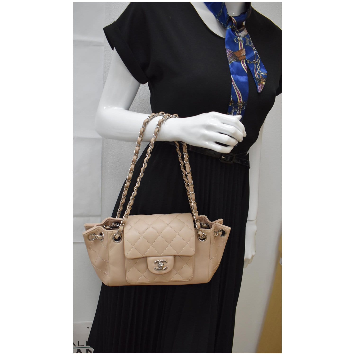CHANEL, Bags, Chanel Lax Accordion Brown Beige Wool Bag
