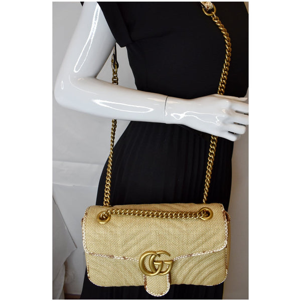 Gucci GG Marmont Raffia Small Shoulder Handbag