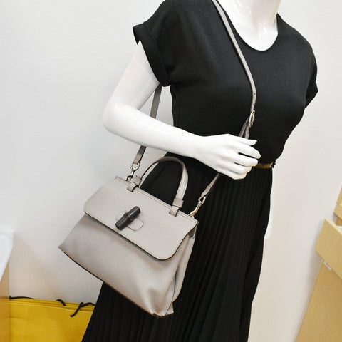 GUCCI Bamboo Daily Small Leather Shoulder Bag Grey 370831