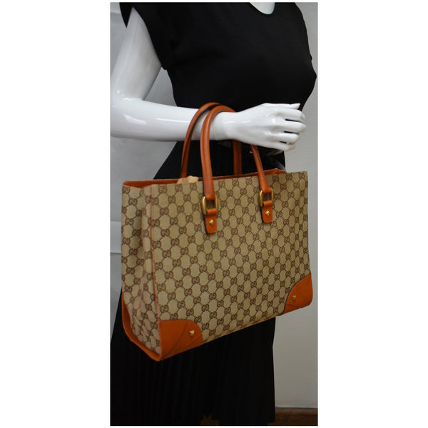 GUCCI Nailhead Medium GG Canvas Monogram Tote Bag Orange 120897