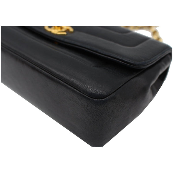 CHANEL Vintage Border Flap Lambskin Shoulder Bag Black