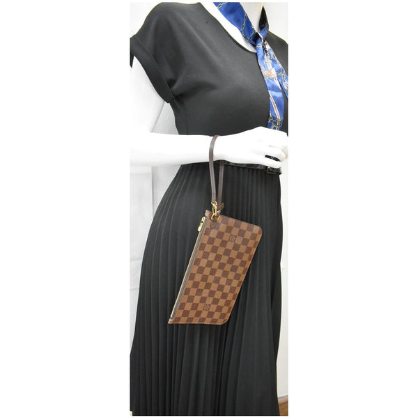 LOUIS VUITTON Neverfull GM Damier Ebene Pochette Wristlet Pouch Brown