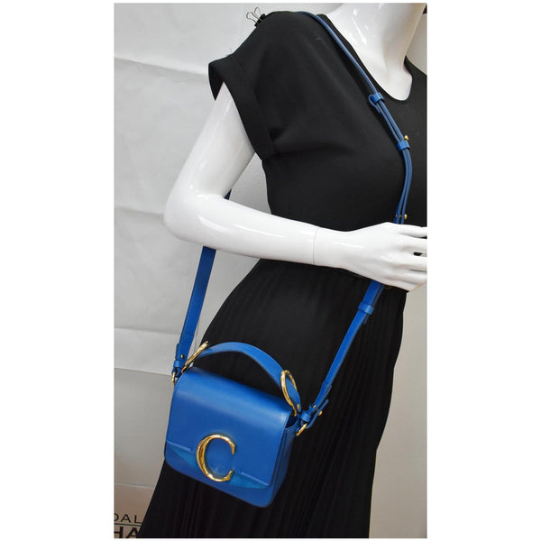 Chloe Mini C Flap Suede Leather Crossbody Bag Blue - DDH.