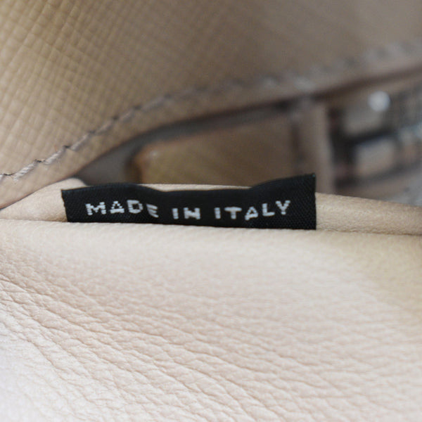 PRADA Women Vernice Crystal Studded Saffiano Leather Top Handle Shoulder Bag Beige