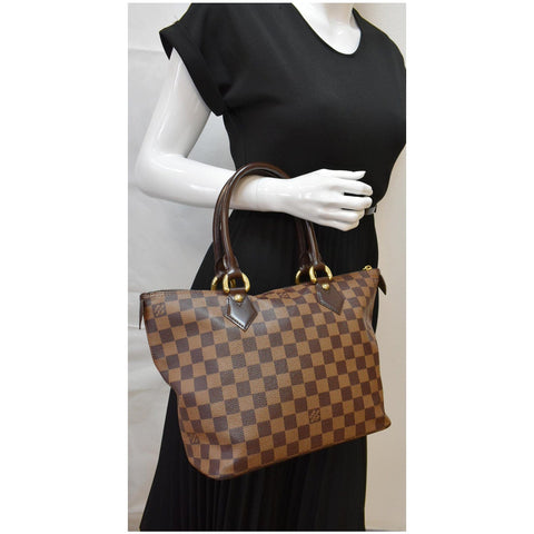 LOUIS VUITTON Saleya PM Damier Ebene Tote Bag Brown