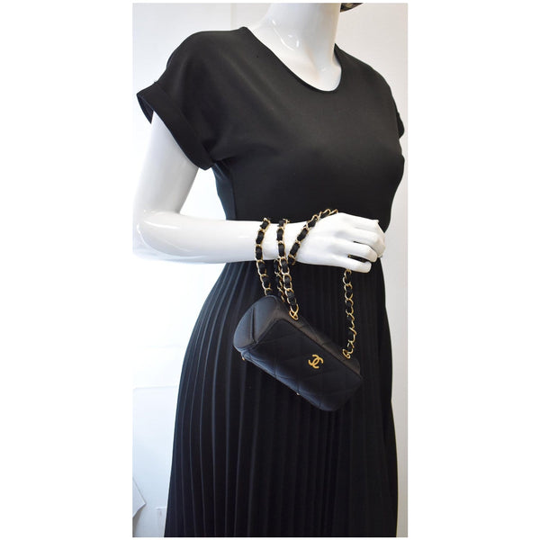 CHANEL Sac Divers Quilted Satin Baguette Bag Black