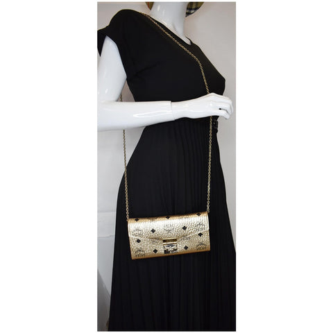MCM Berlin Visetos Crossbody Chain on Wallet Gold