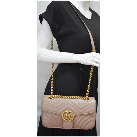 GUCCI GG Marmont Small Matelasse Leather Crossbody Bag Nude 443497