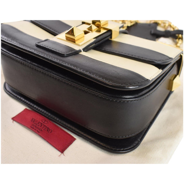 VALENTINO Striped B Rockstud Leather Shoulder Bag Ivory