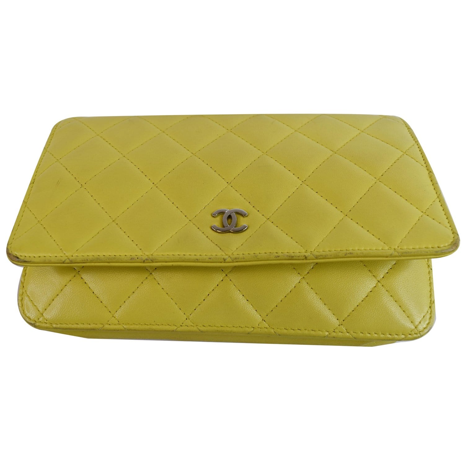 Chanel Yellow Diamond Stitched Leather CC WOC Clutch Bag - Yoogi's
