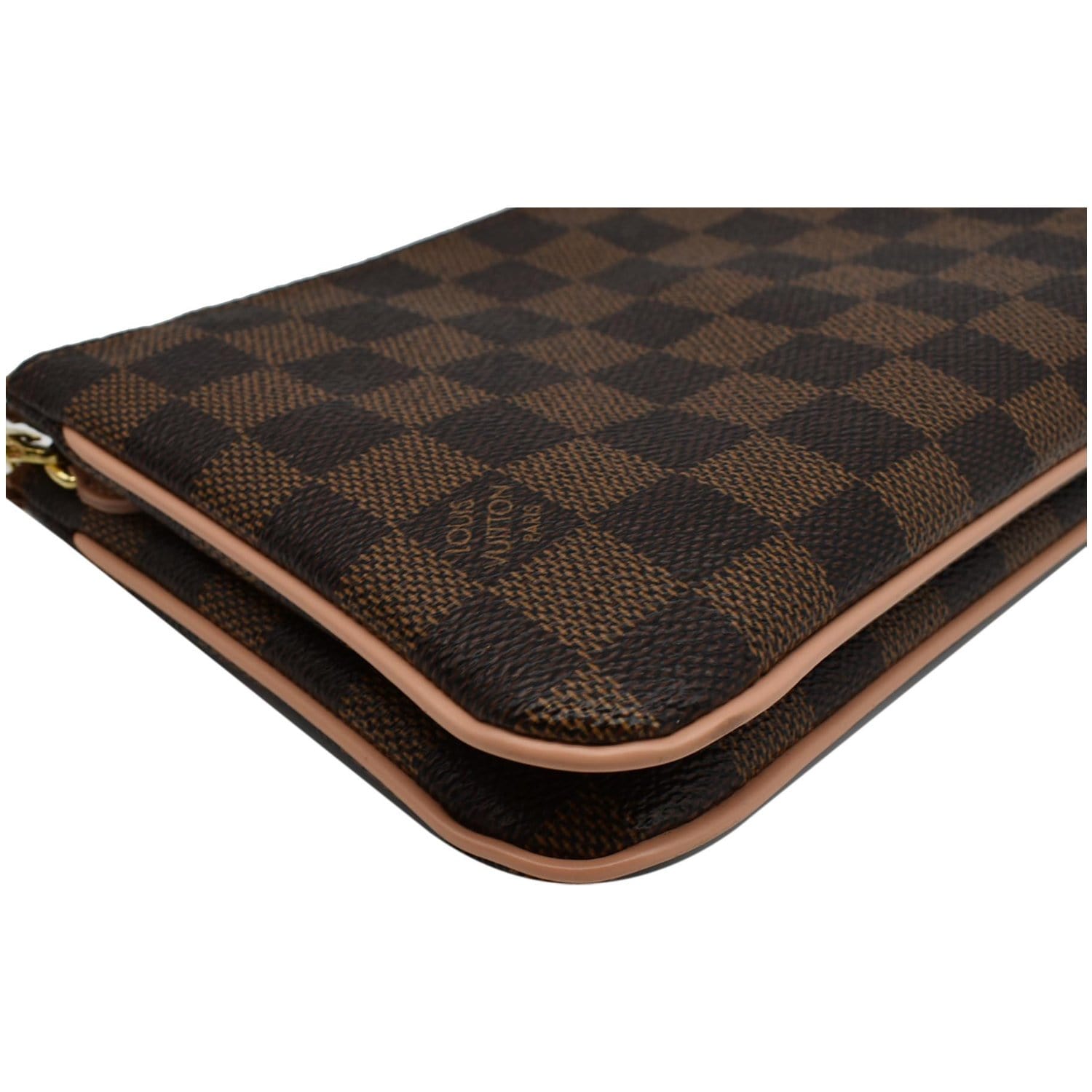LOUIS VUITTON Double Zip Pochette Damier Ebene Crossbody Bag Brown