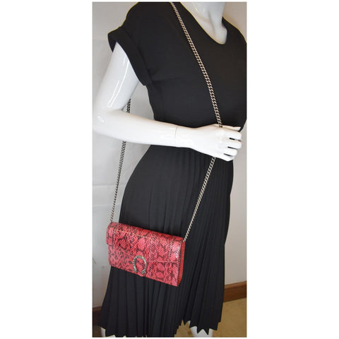 GUCCI Dionysus Mini Python Leather Crossbody Chain Wallet Red 401231