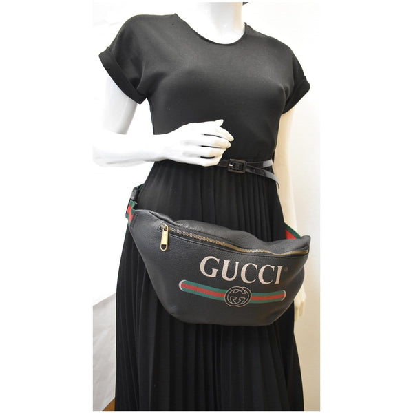 GUCCI Print Medium Leather Belt Bag Black 530412