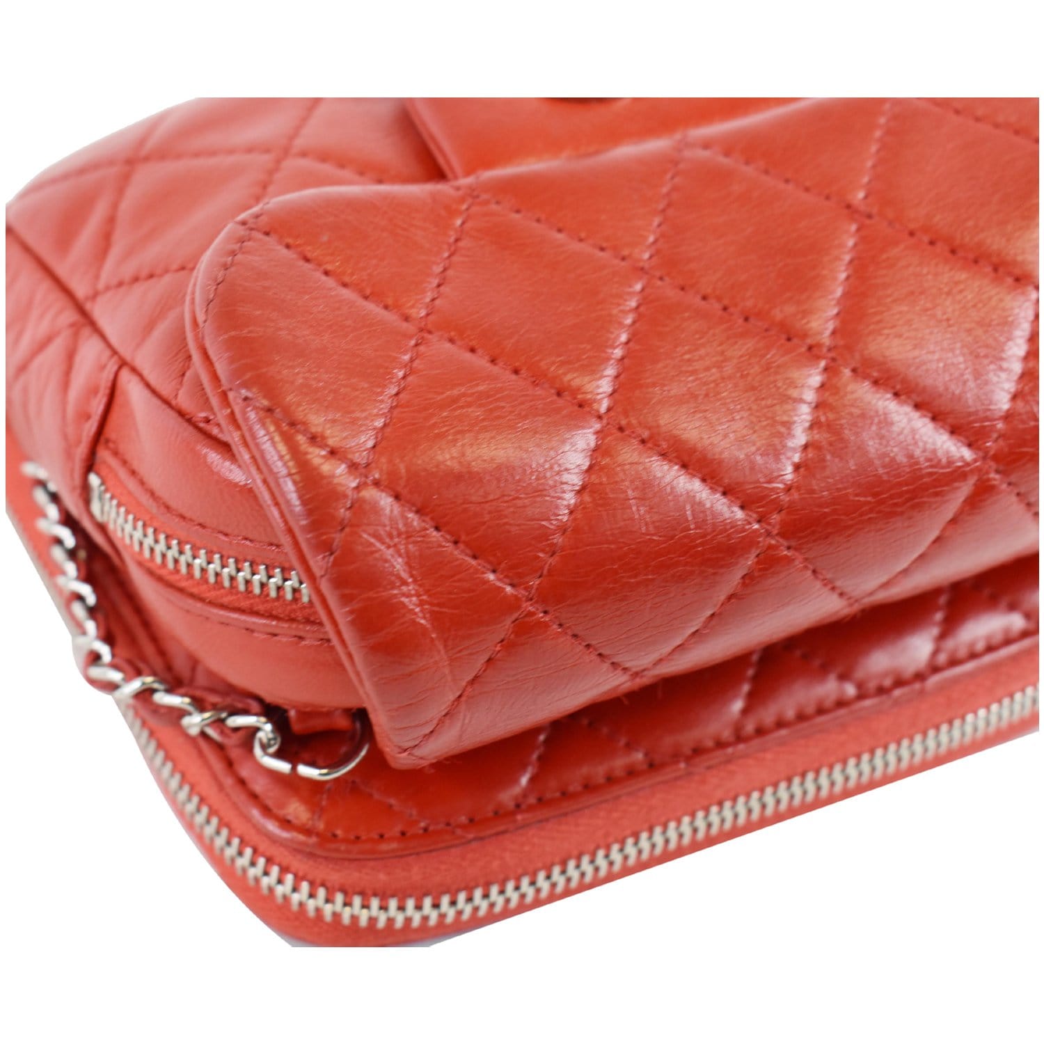 Red Quilted Lambskin Flap Wallet
