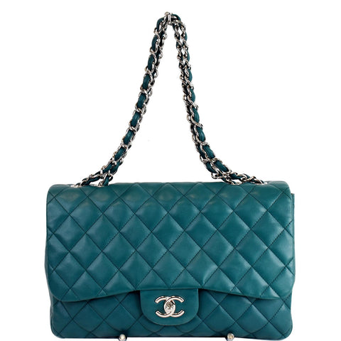 CHANEL Jumbo Classic Single Flap Lambskin Crossbody Bag Teal