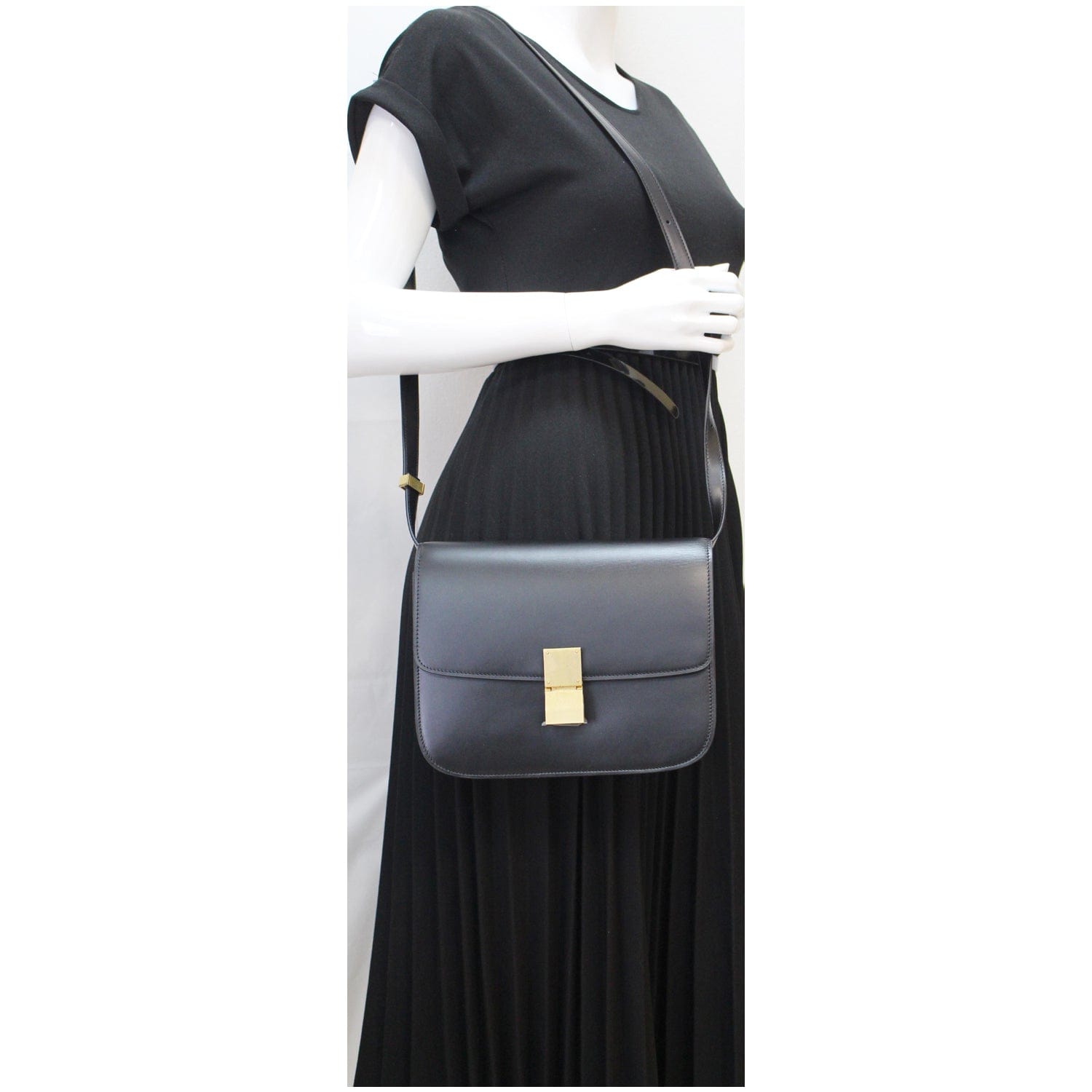 Celine Black Pebbled Leather Medium Classic Box Bag ○ Labellov