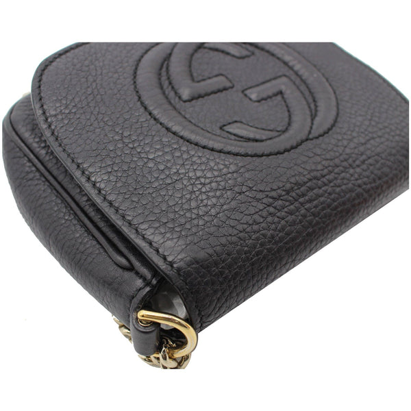 GUCCI GG Soho Pebbled Leather Chain Shoulder Bag Black 323190