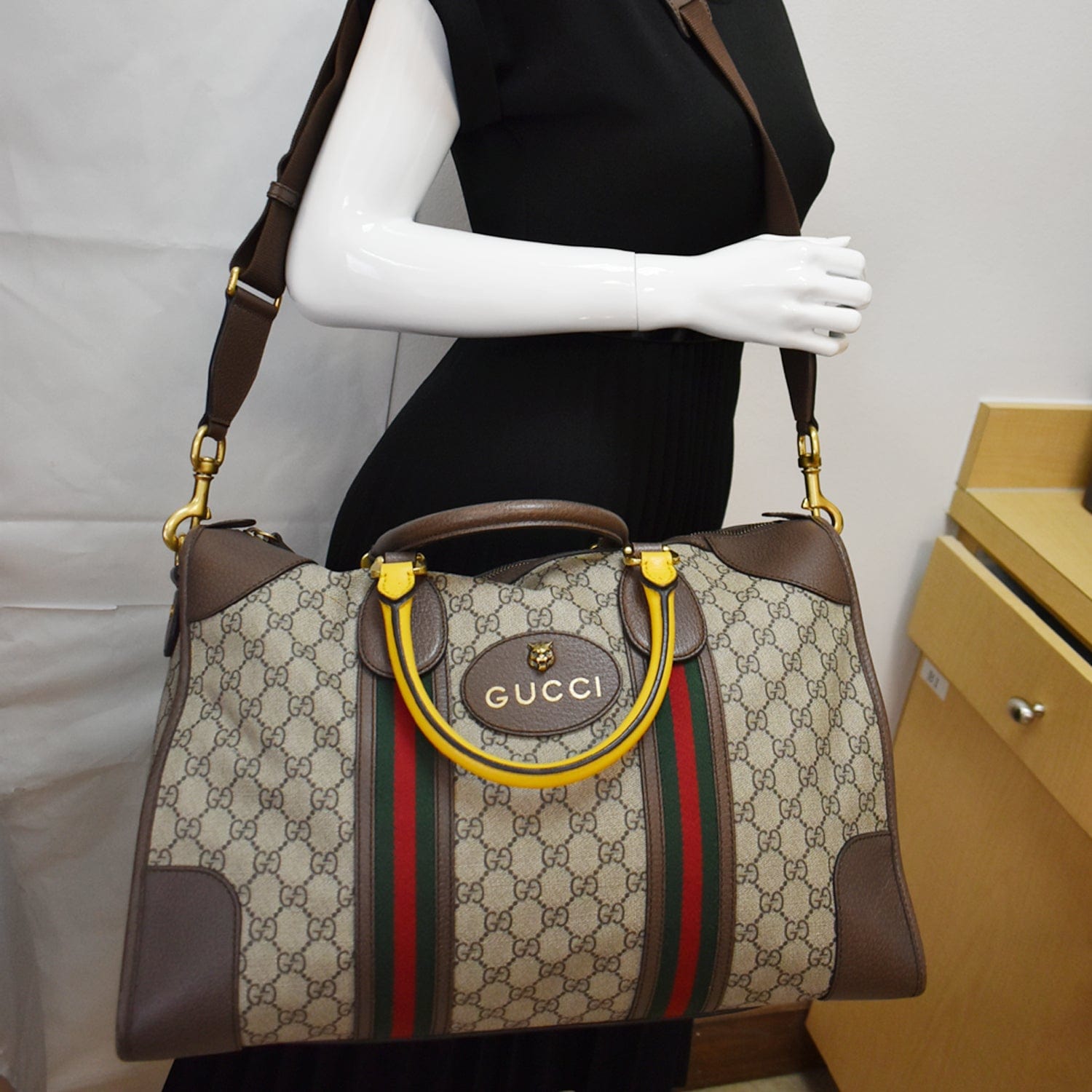 Gucci Brown/Beige GG Supreme Canvas and Leather Neo Vintage Web Duffle Bag  Gucci