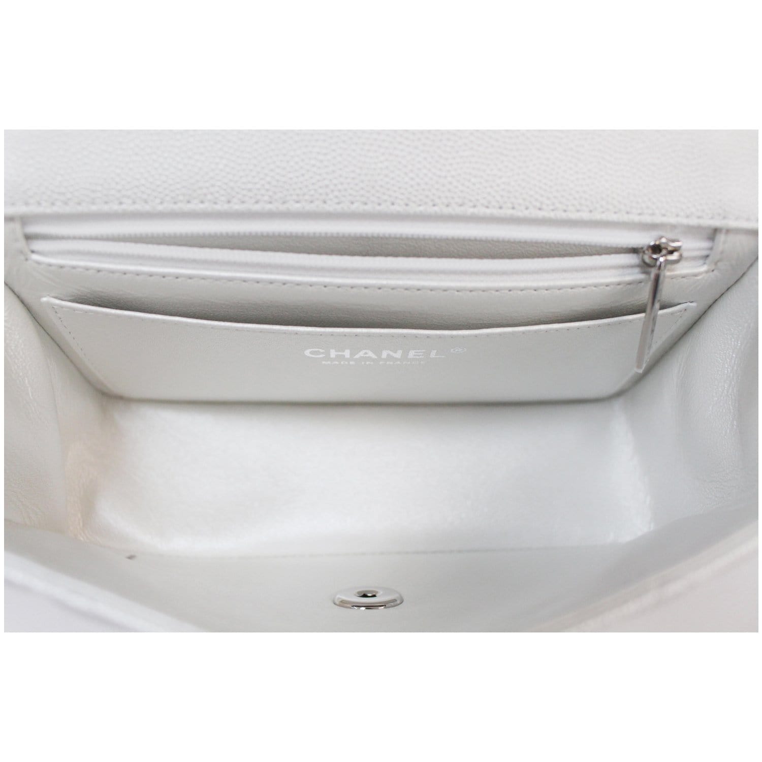 CHANEL Mini Top Handle Flap Caviar Leather Crossbody Bag White