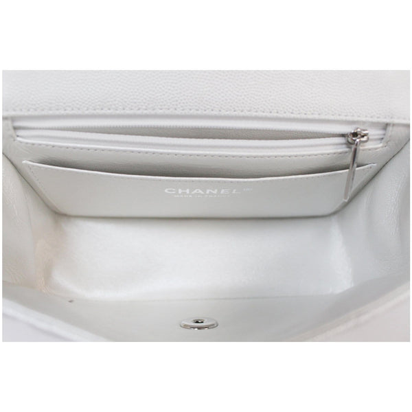 CHANEL Mini Top Handle Flap Caviar Leather Crossbody Bag White