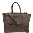 PRADA City Twin Pocket Calf Leather Tote Shoulder Bag Taupe