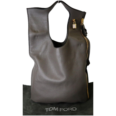 TOM FORD Alix Padlock Zip Fold-over Leather Shoulder Bag Grey