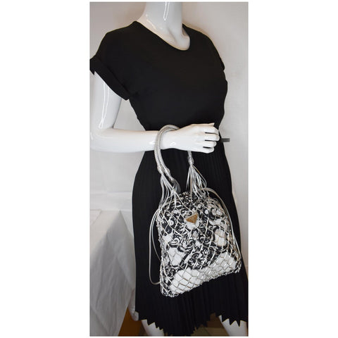 PRADA Rete Fabric Mesh Tote Bag Black/White