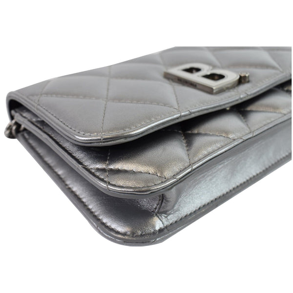 BALENCIAGA B Quilted Leather Wallet On Chain Crossbody Bag Silver - Last Call