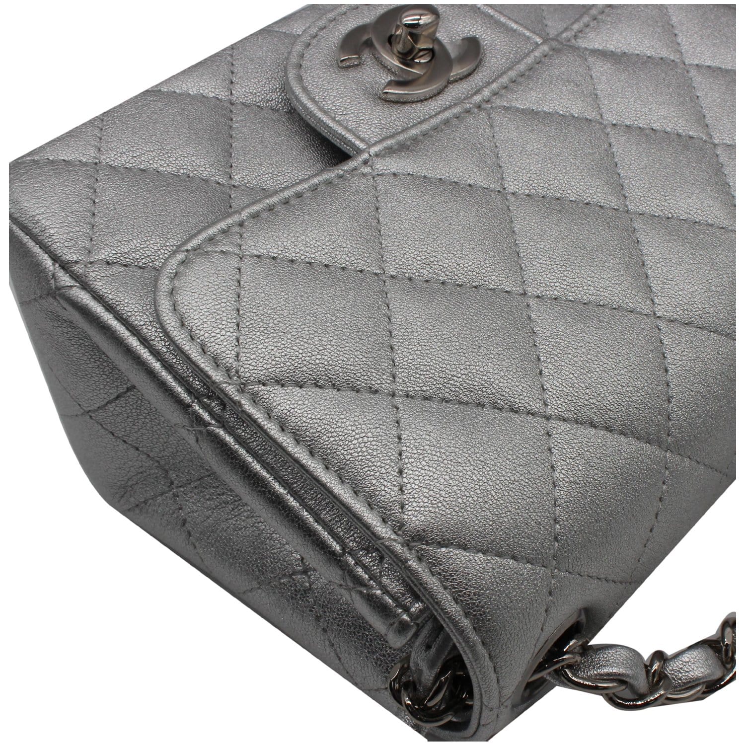 Chanel Black Quilted Caviar Mini Square Single Flap Silver Hardware, 2005-2006, Womens Handbag
