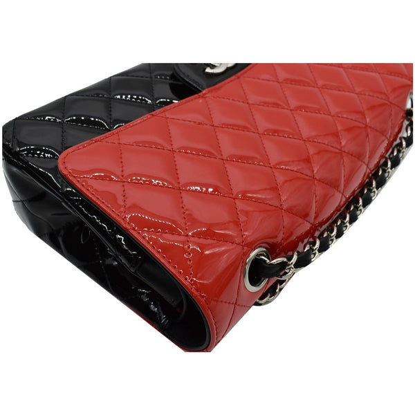 CHANEL Medium Double Flap Quilted Patent Leather Shoulder Bag Black/Red