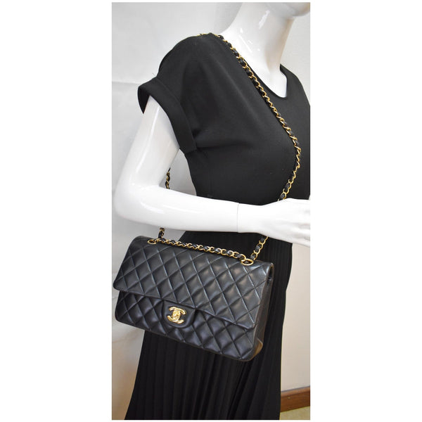 CHANEL Classic Double Flap Medium Leather Shoulder Bag Black