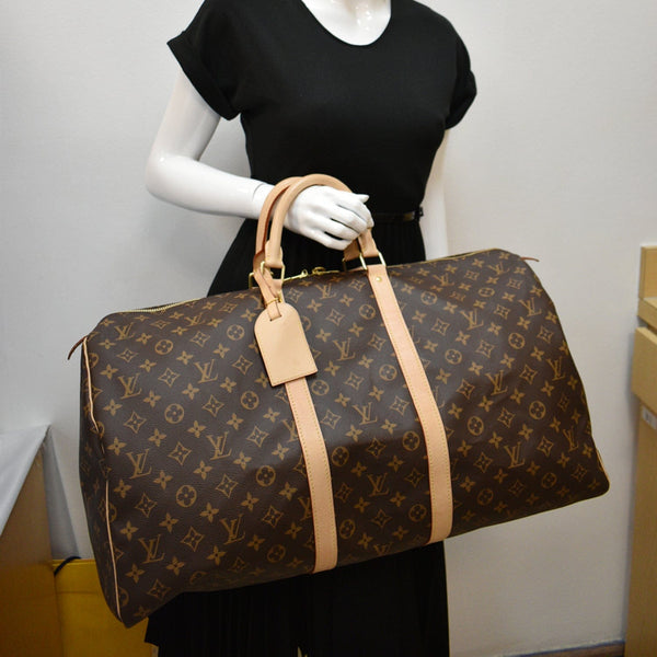 LOUIS VUITTON Keepall 55 Monogram Canvas Travel Bag Brown