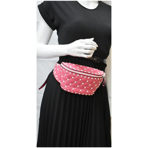 Valentino Free Rockstud Spike Leather Belt Bag Pink