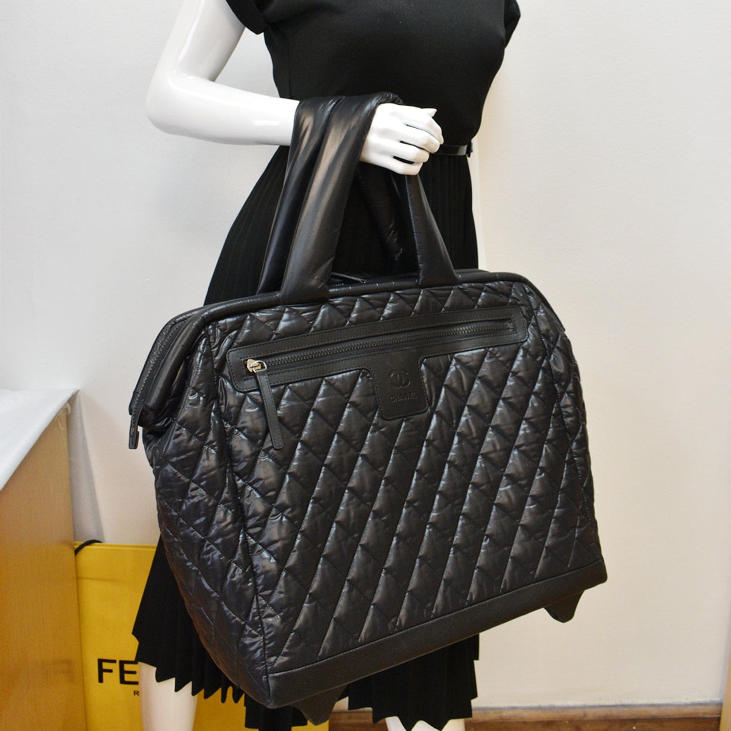 CHANEL Nylon Quilted Large Coco Cocoon Tote Black 1282915