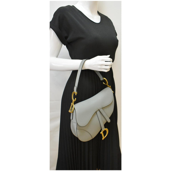CHRISTIAN DIOR Saddle Leather Shoulder Bag Grey